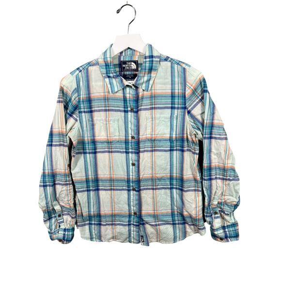The North Face Tops - The North Face Womens Roll Tab Long Sleeve Button Shirt in Blue Plaid Size Mediu